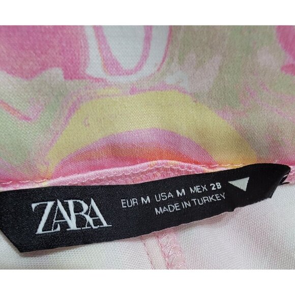 Zara‎ Womens Multicolor Marbled Watercolor Mini Flared Trouser High Rise Size M - Picture 6 of 9